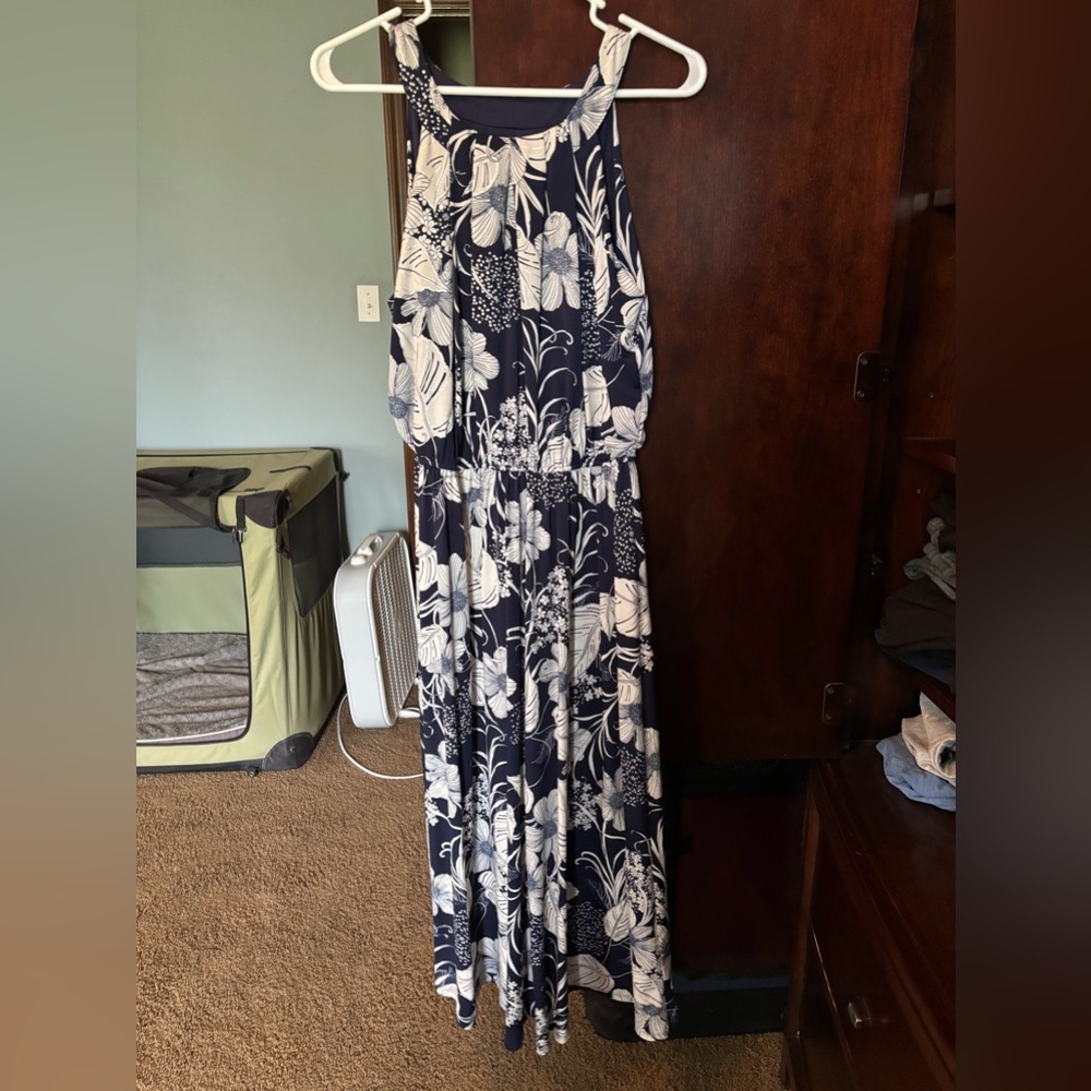 Floral Navy and White Maxi Dress